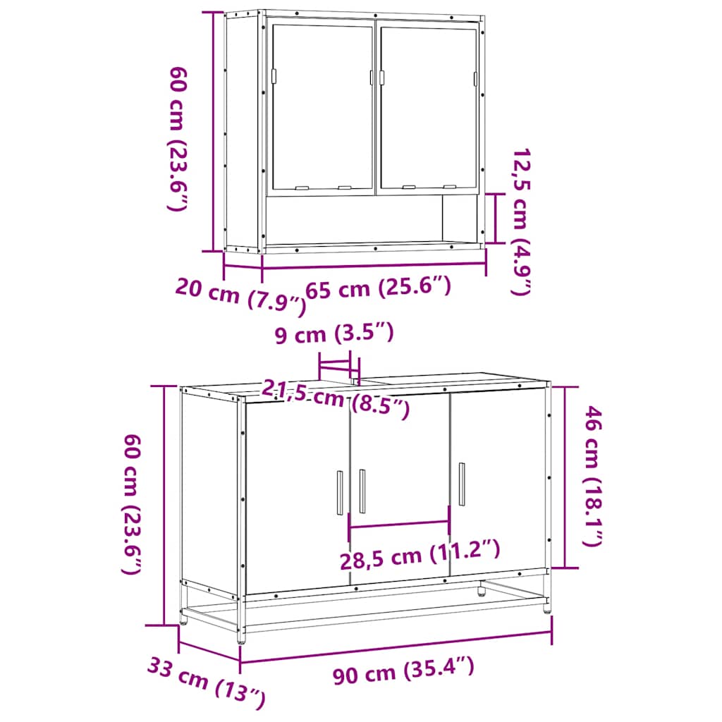 2-delige Badkamermeubelset bewerkt hout bruin eikenkleur is nu te koop bij PeponiXL, paradijselijk wonen!
