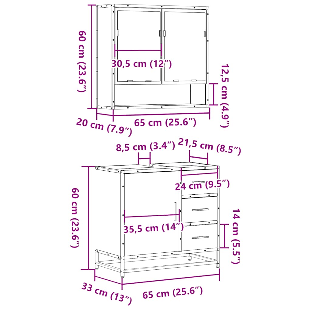 2-delige Badkamermeubelset bewerkt hout sonoma eikenkleurig is nu te koop bij PeponiXL, paradijselijk wonen!