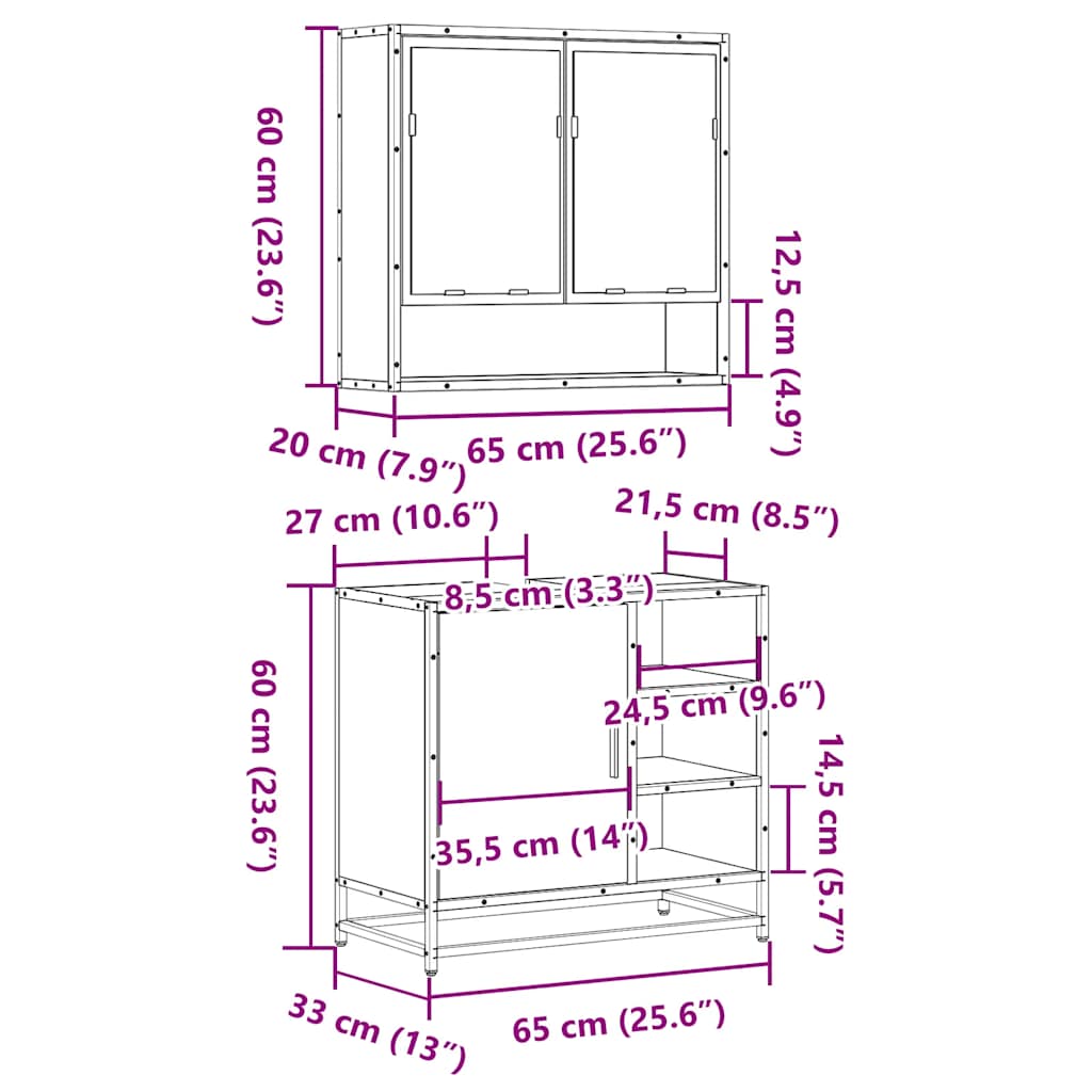 2-delige Badkamermeubelset bewerkt hout bruin eikenkleur is nu te koop bij PeponiXL, paradijselijk wonen!