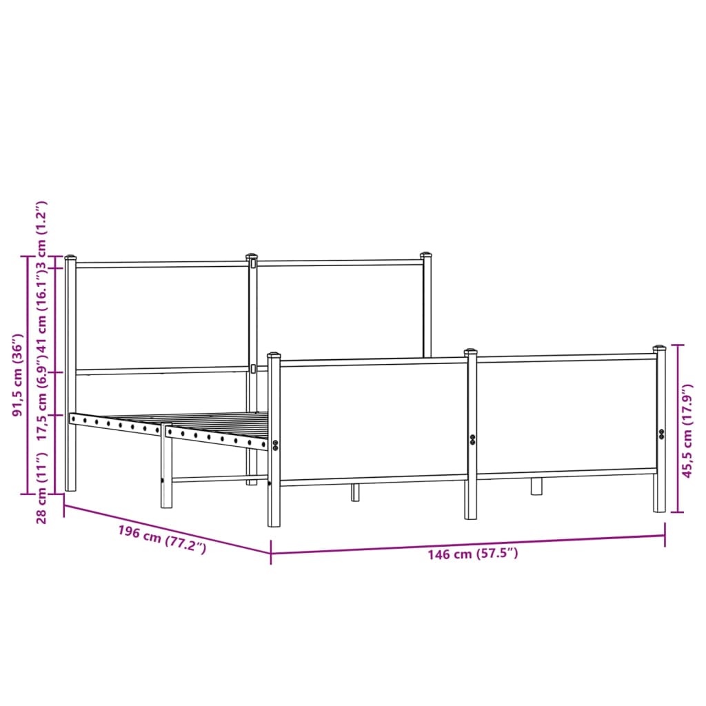 Bedframe zonder matras metaal sonoma eikenkleurig 140x190 cm is nu te koop bij PeponiXL, paradijselijk wonen!