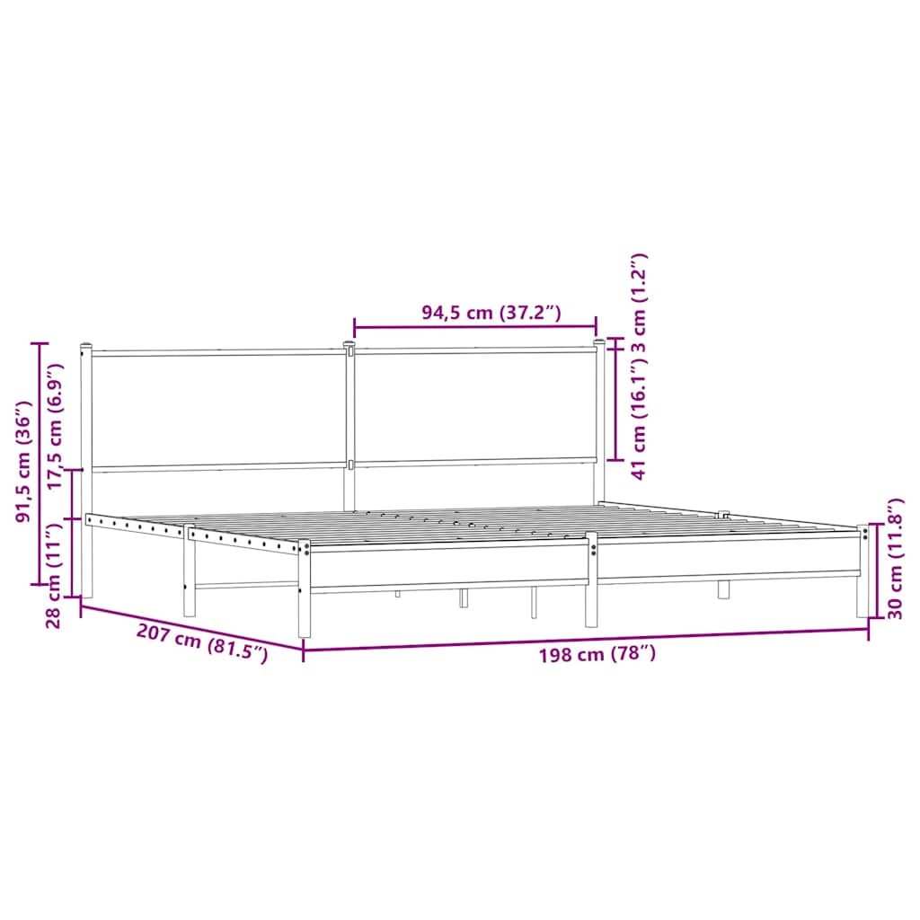 Bedframe zonder matras metaal bruin eikenkleur 193x203 cm is nu te koop bij PeponiXL, paradijselijk wonen!