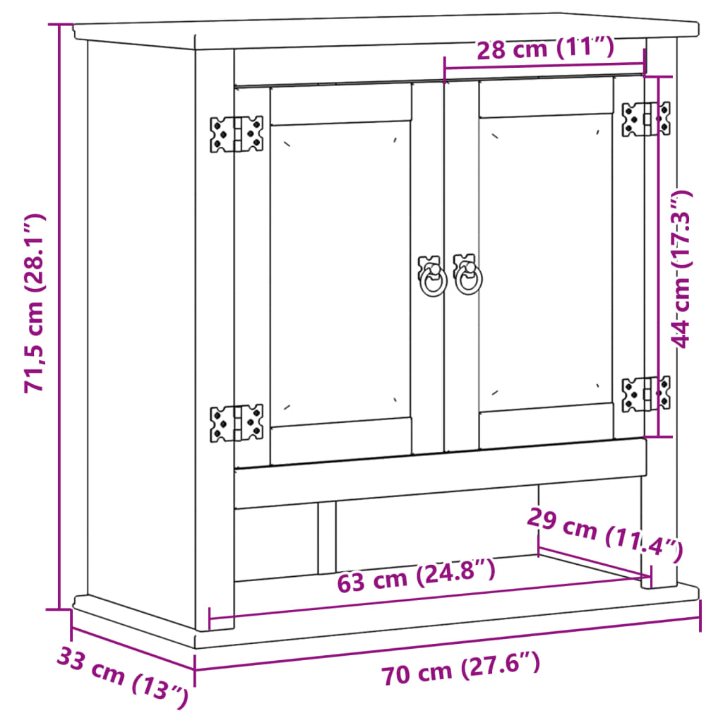 Badkamerwandkast Corona 70x33x71,5 cm massief grenenhout is nu te koop bij PeponiXL, paradijselijk wonen!