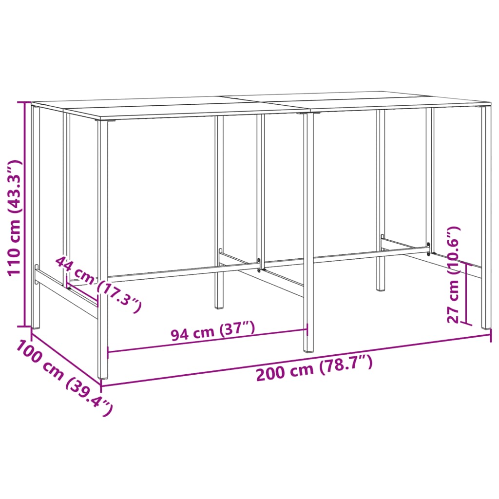 Bartafel 200x100x110 cm gepoedercoat staal zwart is nu te koop bij PeponiXL, paradijselijk wonen!