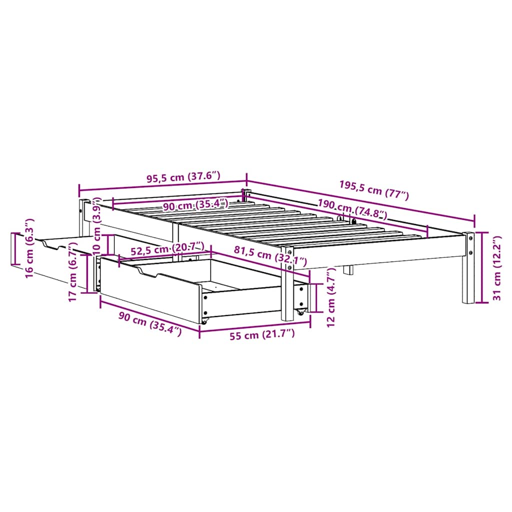 Bedframe zonder matras massief grenenhout wasbruin 90x190 cm is nu te koop bij PeponiXL, paradijselijk wonen!