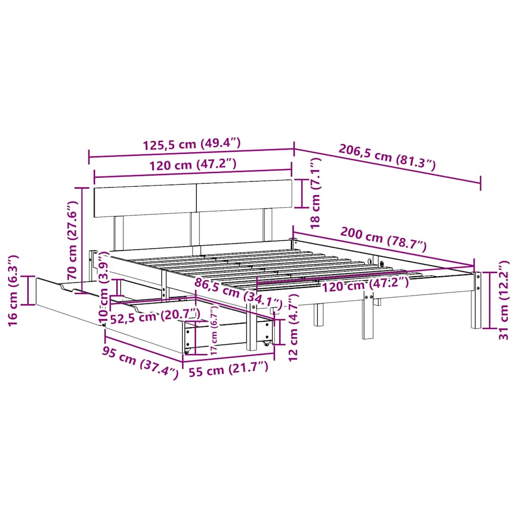 Bedframe zonder matras massief grenenhout wit 120x200 cm is nu te koop bij PeponiXL, paradijselijk wonen!