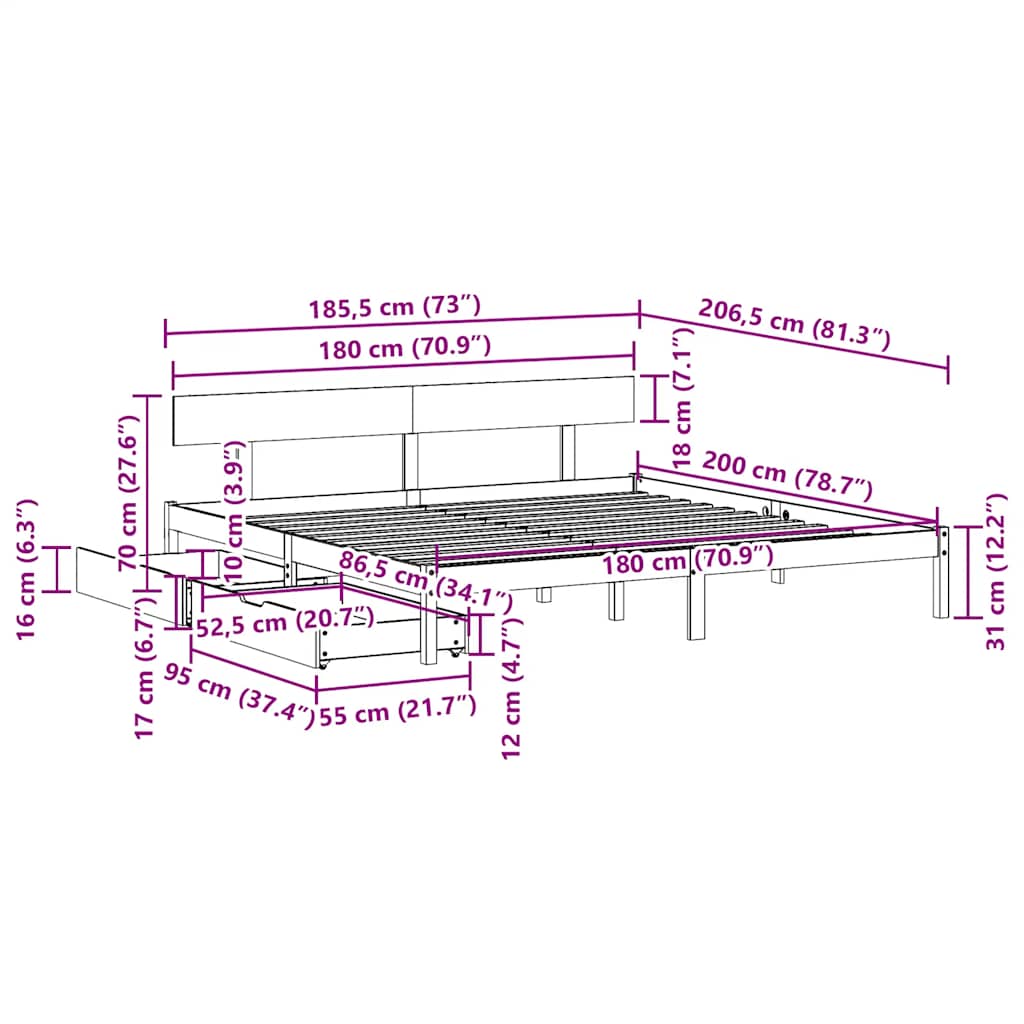 Bedframe zonder matras massief grenenhout wit 180x200 cm is nu te koop bij PeponiXL, paradijselijk wonen!