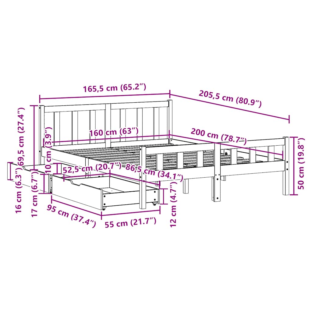 Bedframe zonder matras massief grenenhout wit 160x200 cm is nu te koop bij PeponiXL, paradijselijk wonen!