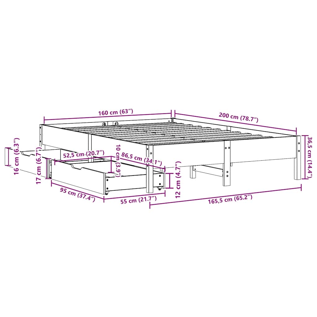 Bedframe zonder matras massief grenenhout wit 160x200 cm is nu te koop bij PeponiXL, paradijselijk wonen!