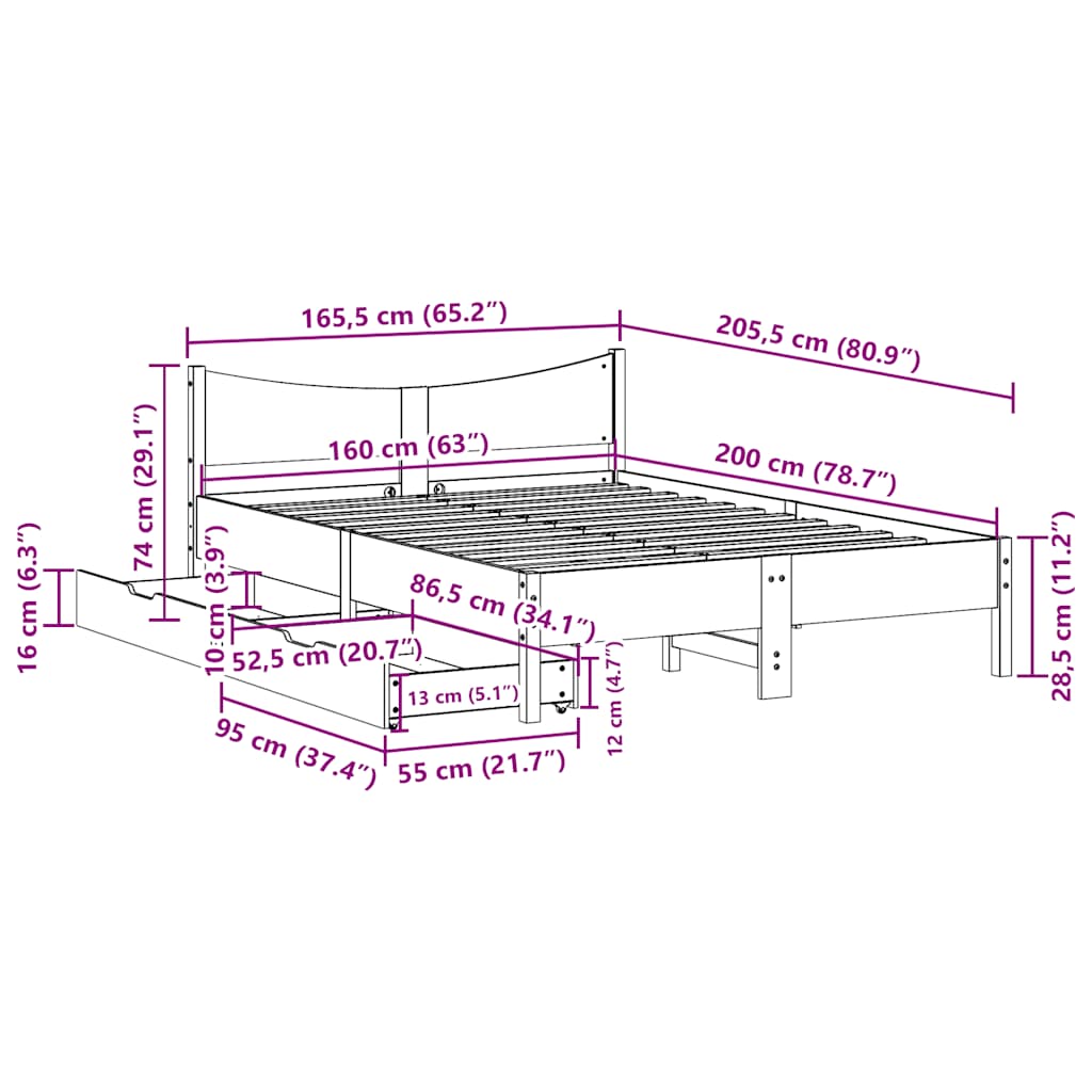 Bedframe met lades massief grenenhout wasbruin 160x200 cm is nu te koop bij PeponiXL, paradijselijk wonen!