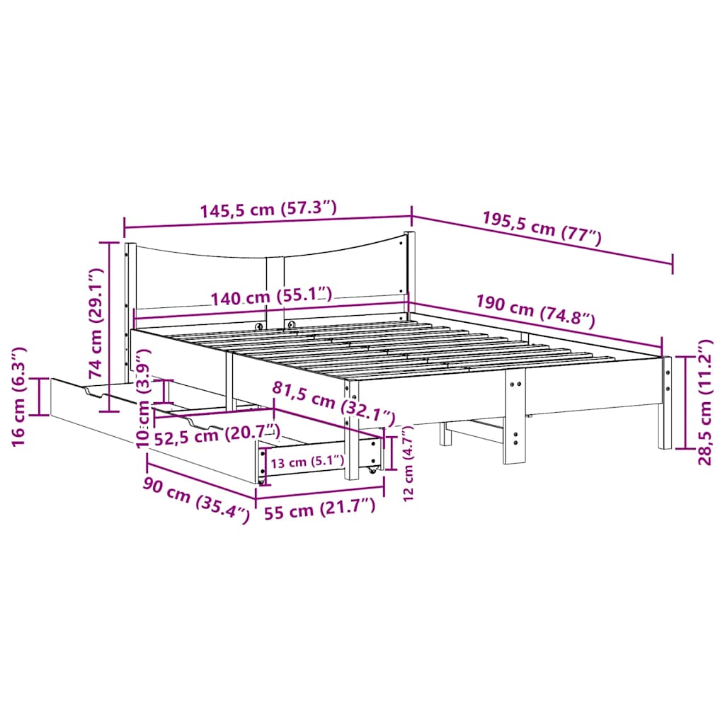 Bedframe met lades massief grenenhout 140x190 cm is nu te koop bij PeponiXL, paradijselijk wonen!