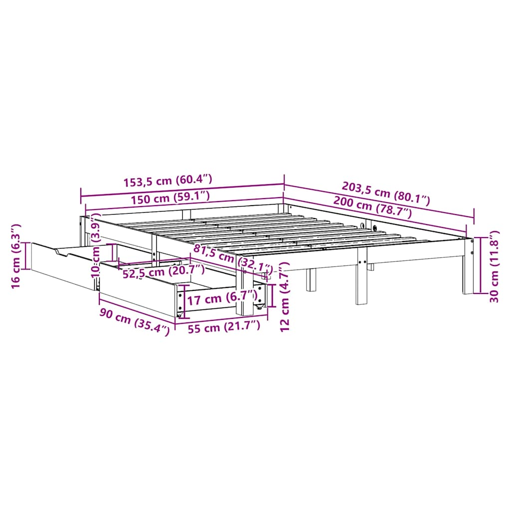Bedframe met lades massief grenenhout 150x200 cm is nu te koop bij PeponiXL, paradijselijk wonen!
