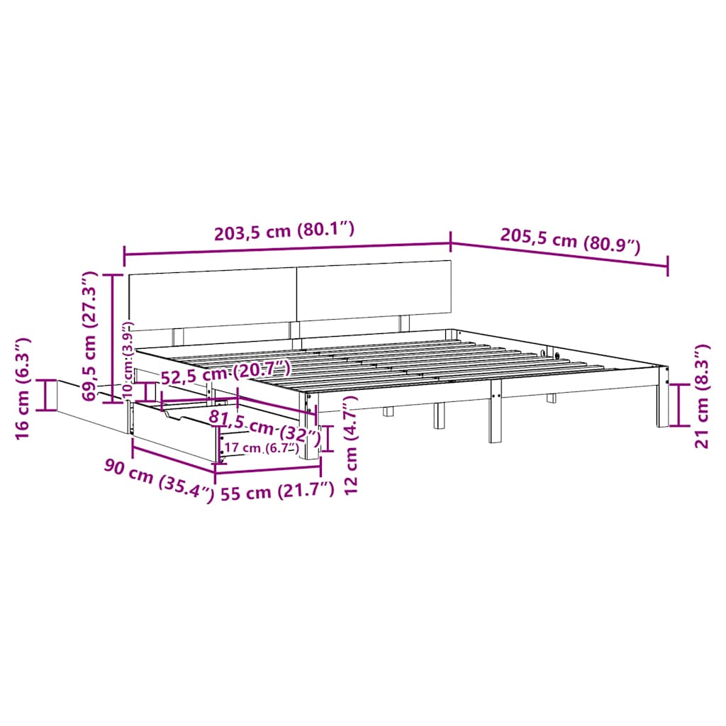 Bedframe met lades massief grenenhout 200x200 cm is nu te koop bij PeponiXL, paradijselijk wonen!