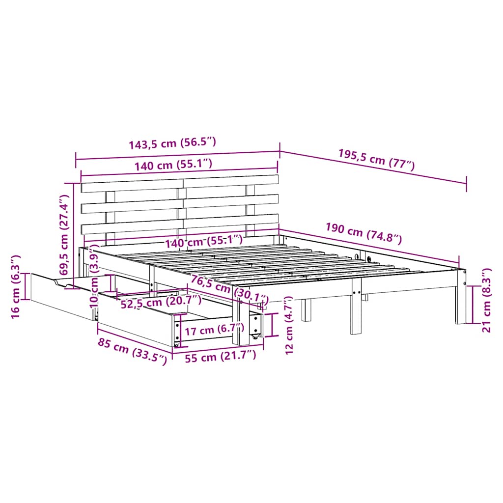 Bedframe met lades massief grenenhout wit 140x190 cm is nu te koop bij PeponiXL, paradijselijk wonen!