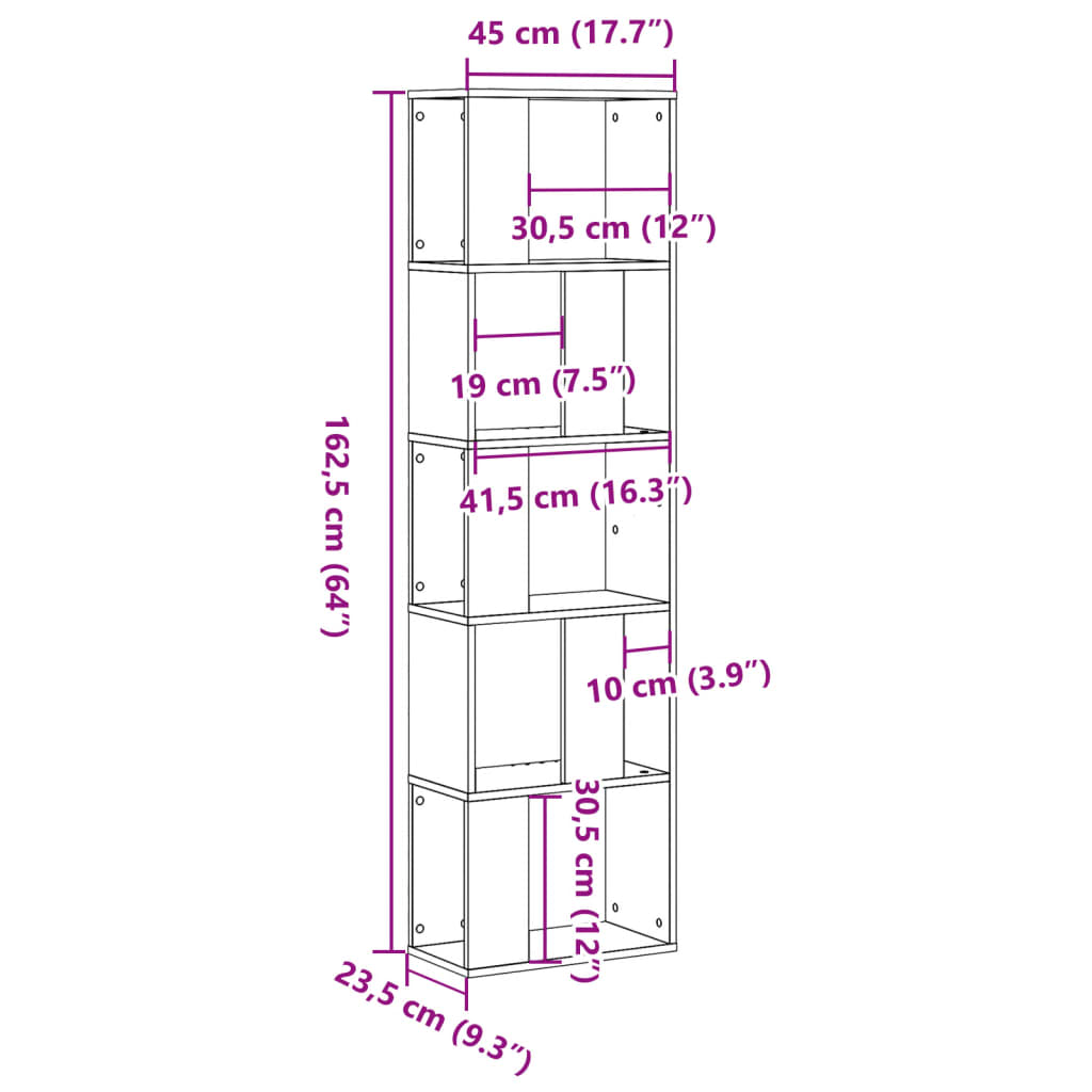 Boekenkast 5-laags 45x23,5x162,5 cm bewerkt hout grijs sonoma is nu te koop bij PeponiXL, paradijselijk wonen!