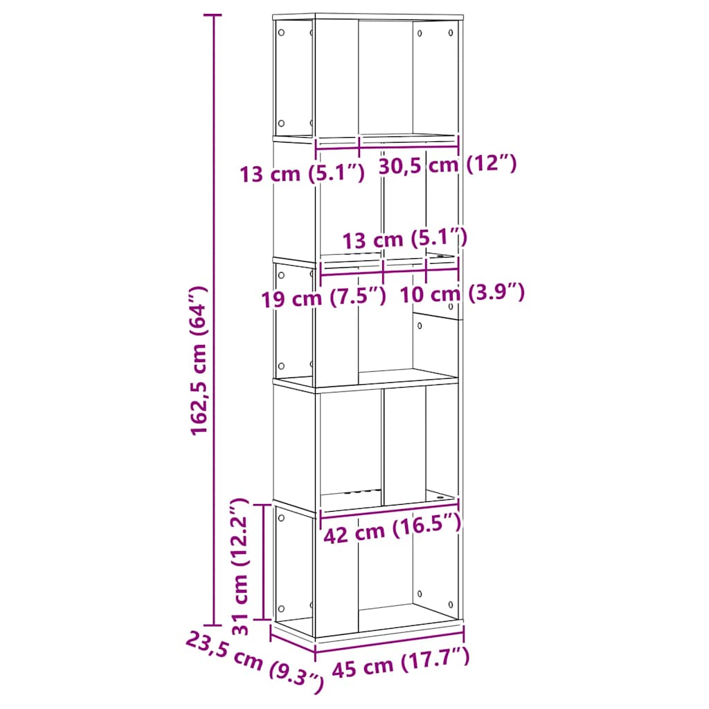 Boekenkast 5-laags 45x23,5x162,5 cm hout artisanaal eikenkleur is nu te koop bij PeponiXL, paradijselijk wonen!