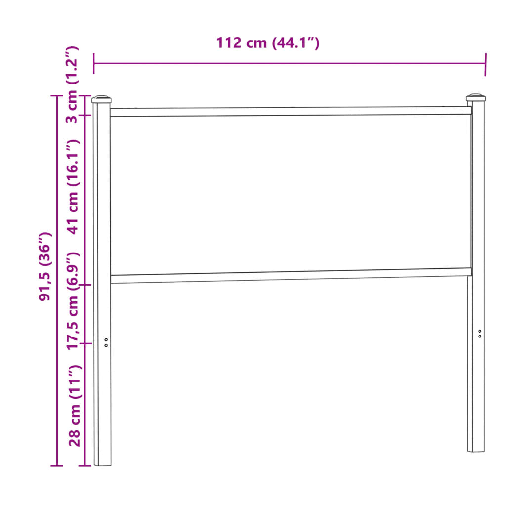 Vervangend hoofdbord 107 cm bewerkt hout en staal gerookt eikenkleurig is nu te koop bij PeponiXL, paradijselijk wonen!