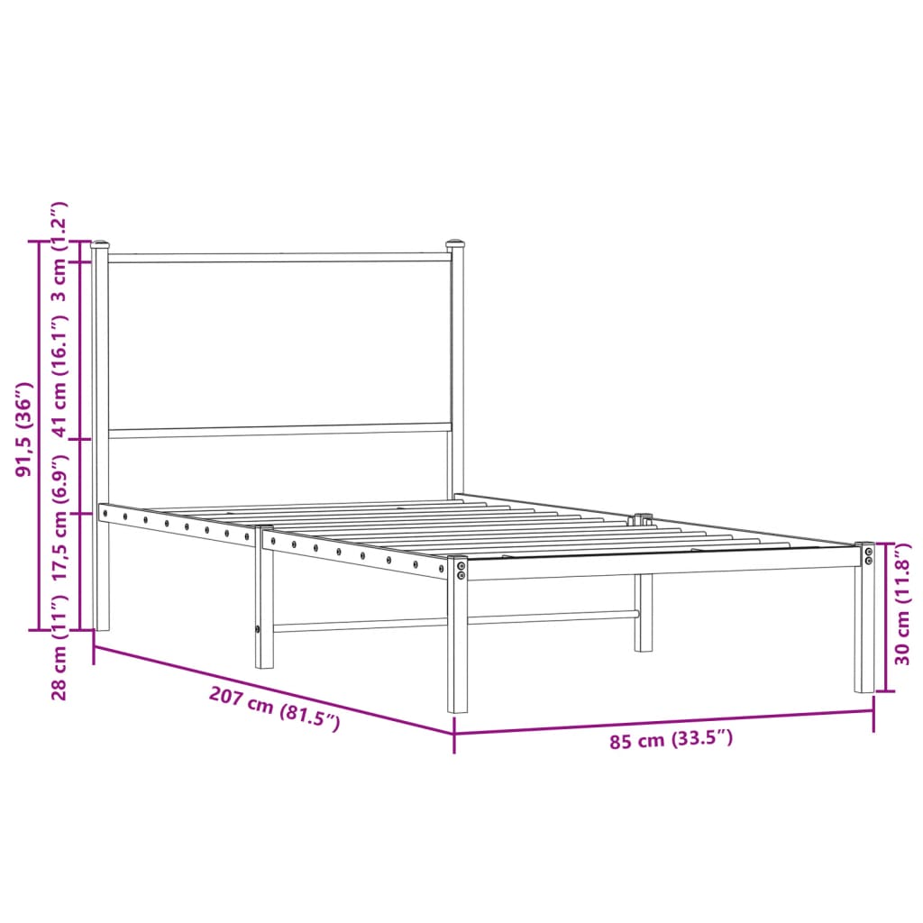 Bedframe zonder matras metaal sonoma eikenkleurig 80x200 cm is nu te koop bij PeponiXL, paradijselijk wonen!
