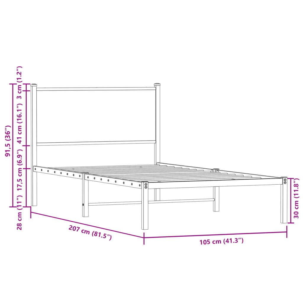 Bedframe zonder matras metaal sonoma eikenkleurig 100x200 cm is nu te koop bij PeponiXL, paradijselijk wonen!