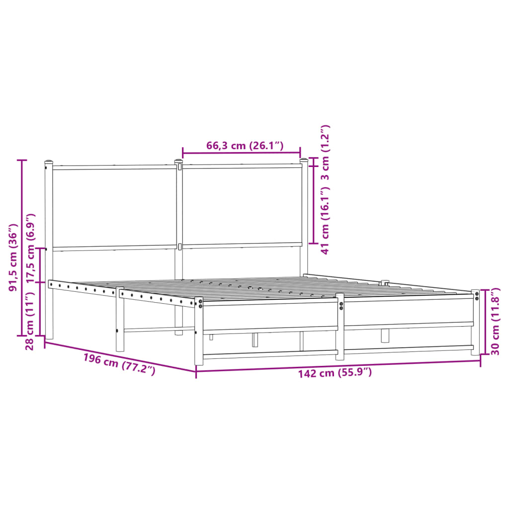 Bedframe zonder matras metaal gerookt eikenkleurig 137x190 cm is nu te koop bij PeponiXL, paradijselijk wonen!