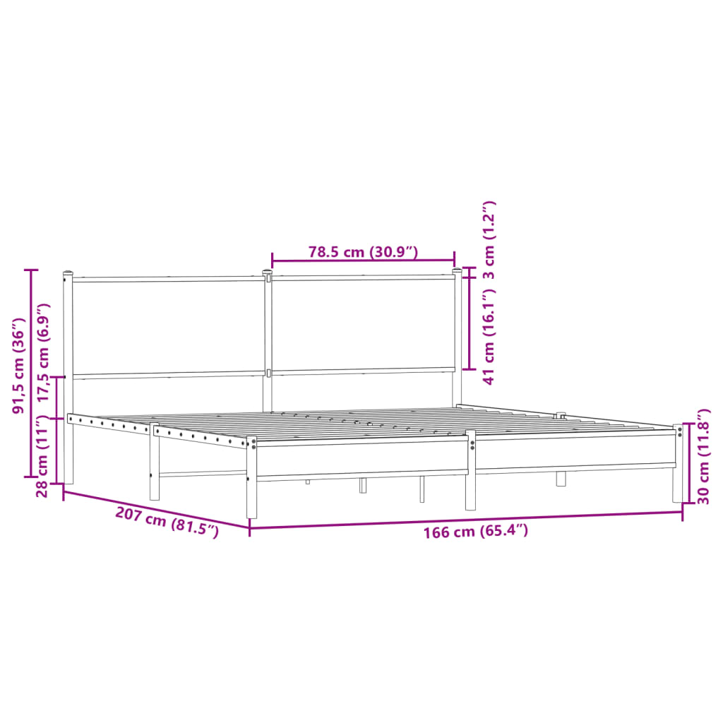 Bedframe zonder matras metaal sonoma eikenkleurig 160x200 cm is nu te koop bij PeponiXL, paradijselijk wonen!