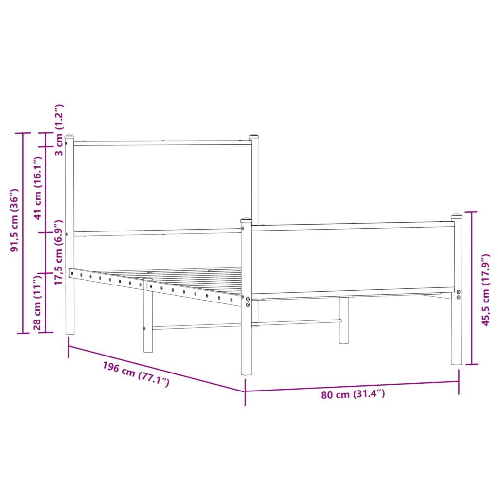 Bedframe zonder matras metaal bruin eikenkleurig 75x190 cm is nu te koop bij PeponiXL, paradijselijk wonen!