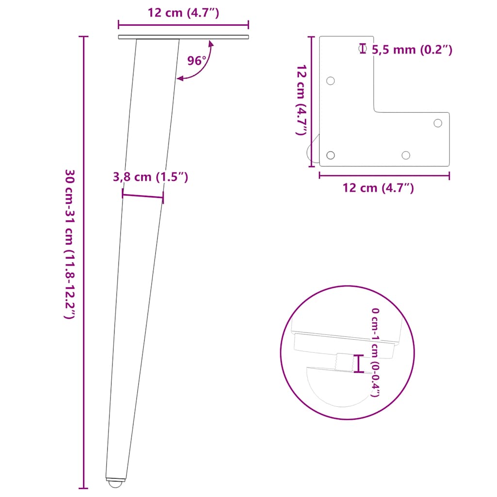 Salontafelpoten conische vorm 4 st 30-31 cm staal antraciet is nu te koop bij PeponiXL, paradijselijk wonen!