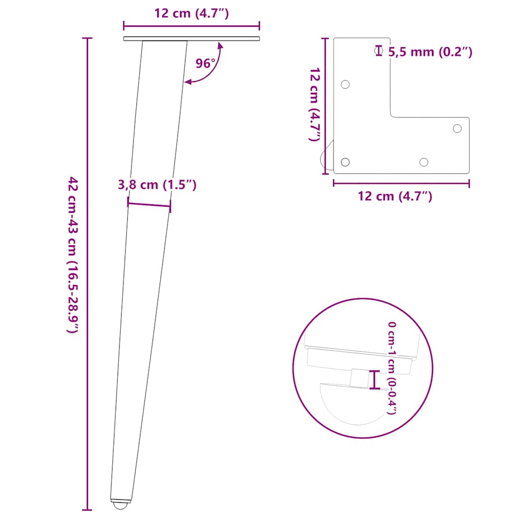 Salontafelpoten conische vorm 4 st 42-43 cm staal wit is nu te koop bij PeponiXL, paradijselijk wonen!