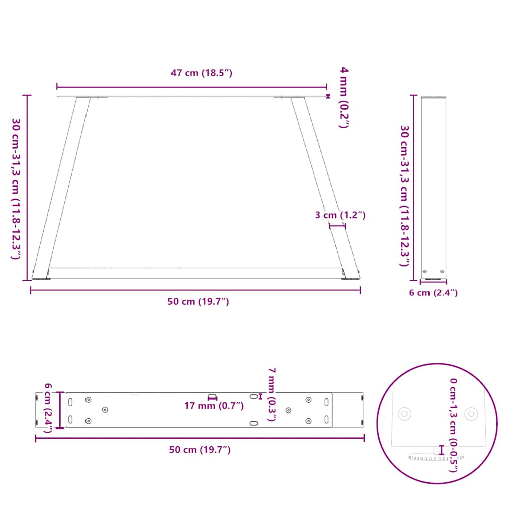 Salontafelpoten 2 st V-vormig 50x(30-31,3) cm staal wit is nu te koop bij PeponiXL, paradijselijk wonen!