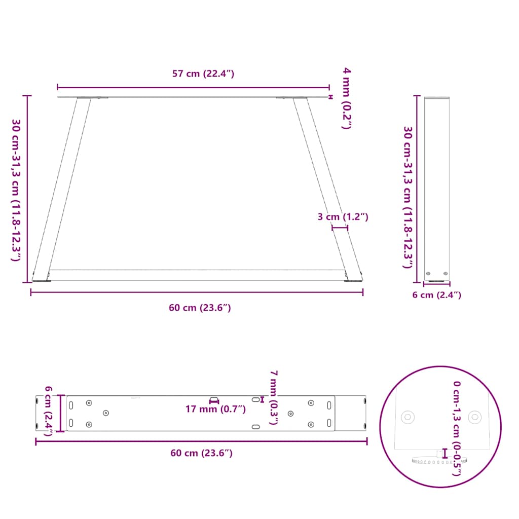 Salontafelpoten 2 st V-vormig 60x(30-31,3) cm staal antraciet is nu te koop bij PeponiXL, paradijselijk wonen!