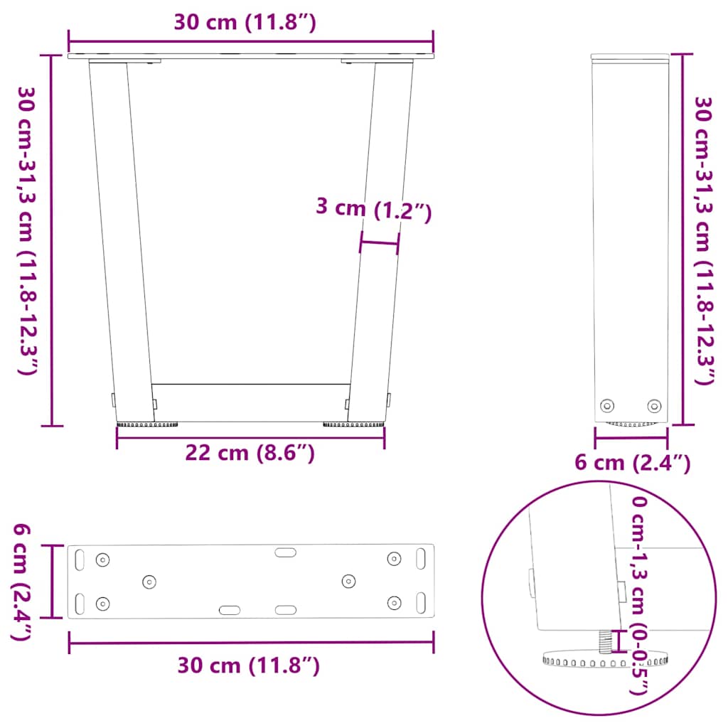 Salontafelpoten 2 st V-vormig 30x(30-31,3) cm staal antraciet is nu te koop bij PeponiXL, paradijselijk wonen!