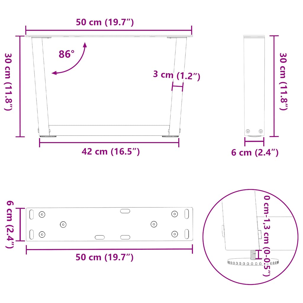 Salontafelpoten 2 st V-vormig 50x(30-31,3) cm staal zwart is nu te koop bij PeponiXL, paradijselijk wonen!