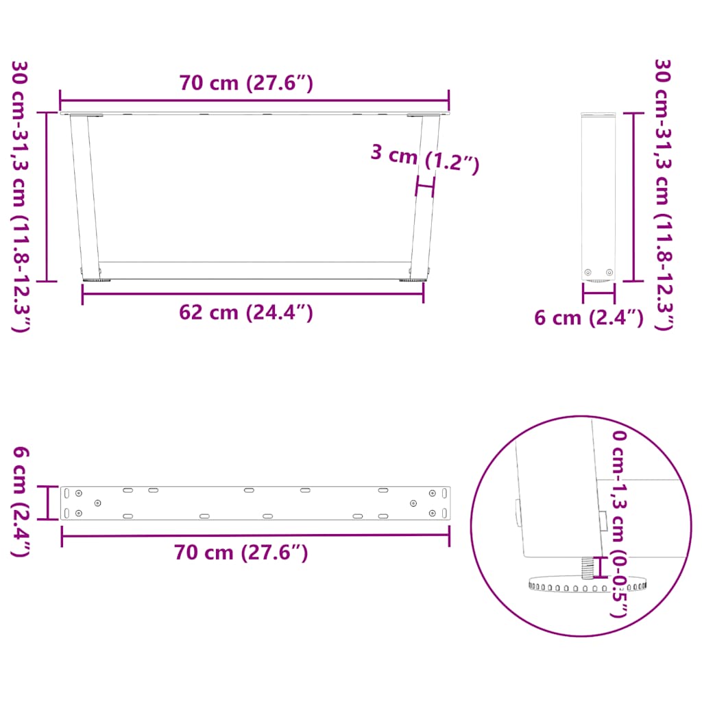 Salontafelpoten 2 st V-vormig 70x(30-31,3) cm staal naturel is nu te koop bij PeponiXL, paradijselijk wonen!