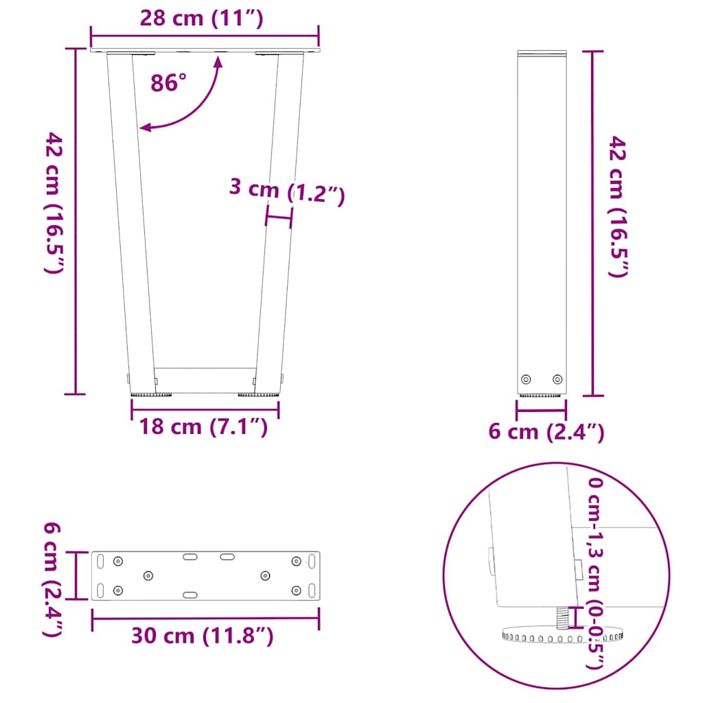 Salontafelpoten 2 st V-vormig 28x(42-43,3) cm staal wit is nu te koop bij PeponiXL, paradijselijk wonen!