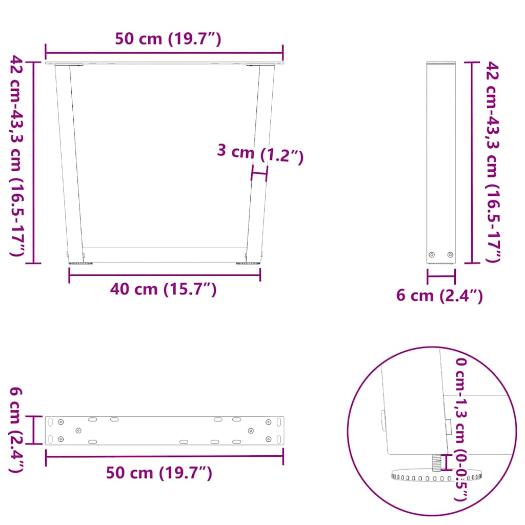 Salontafelpoten 2 st V-vormig 50x(42-43,3) cm staal antraciet is nu te koop bij PeponiXL, paradijselijk wonen!