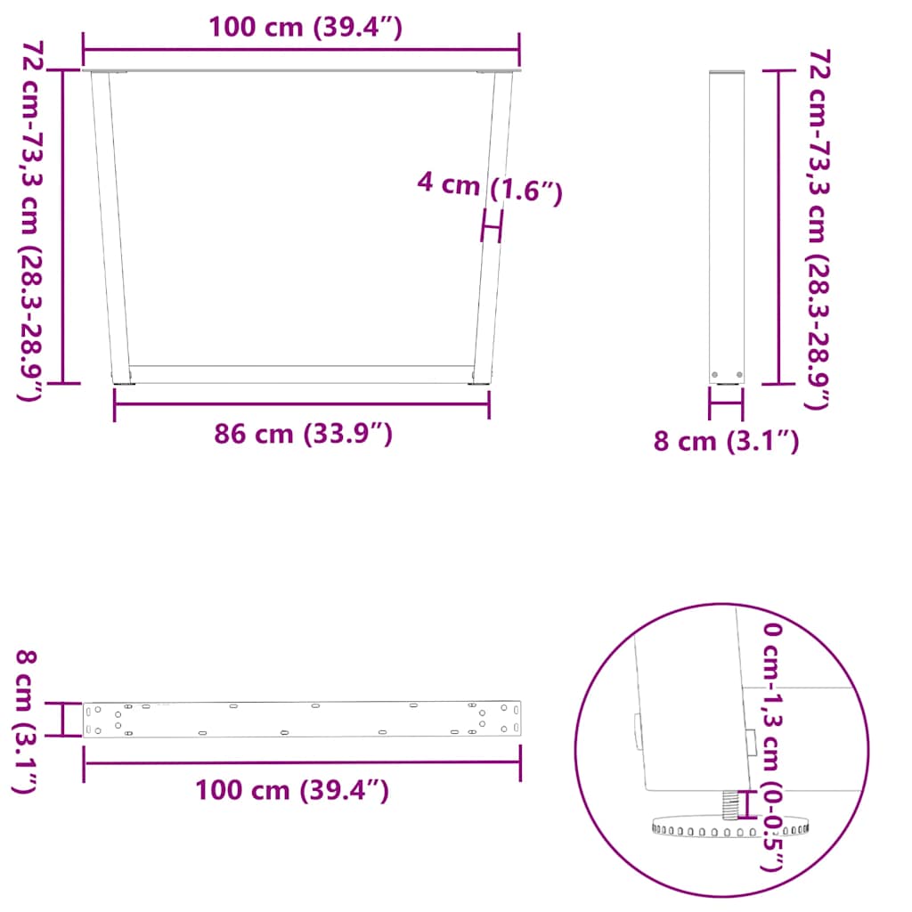 Eettafelpoten 2 st V-vormig 100x(72-73,3) cm staal antraciet is nu te koop bij PeponiXL, paradijselijk wonen!