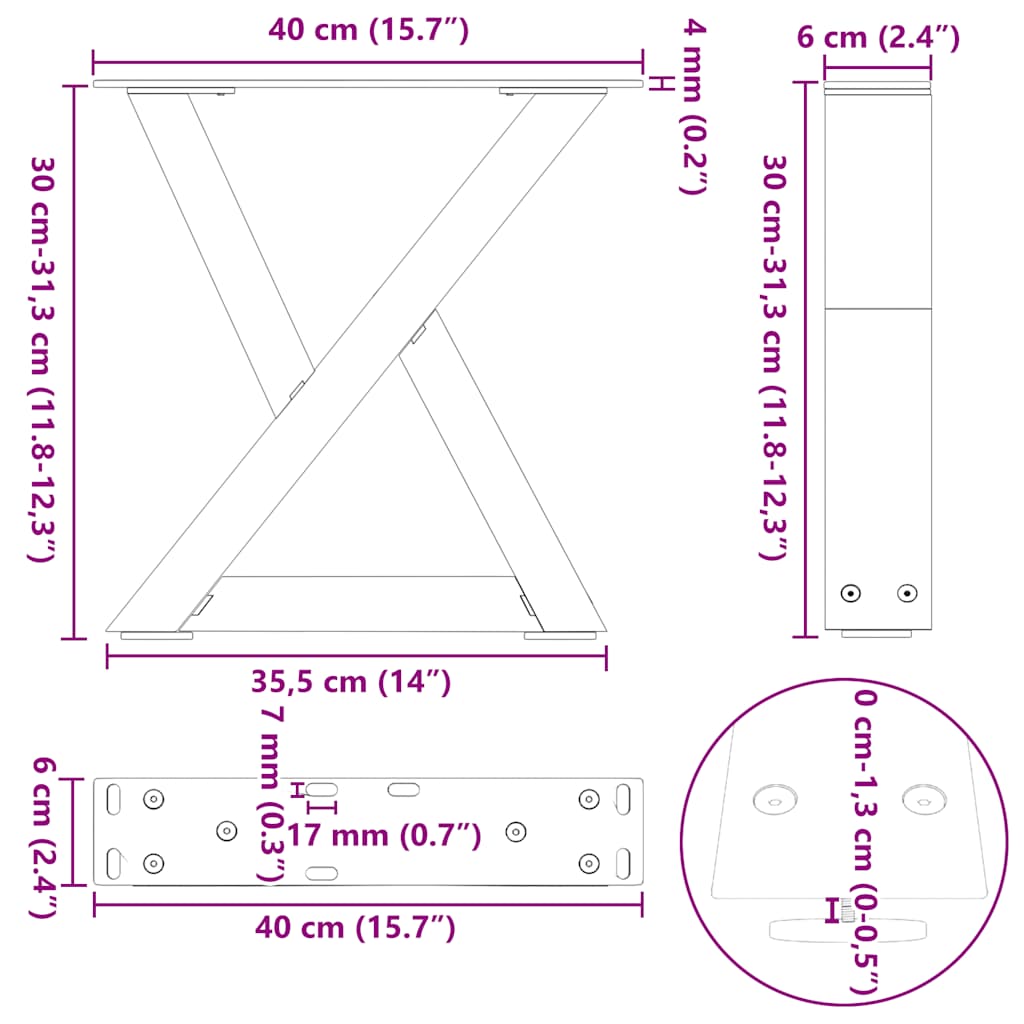Salontafelpoten 2 st 40x(30-31,3) cm staal antraciet is nu te koop bij PeponiXL, paradijselijk wonen!