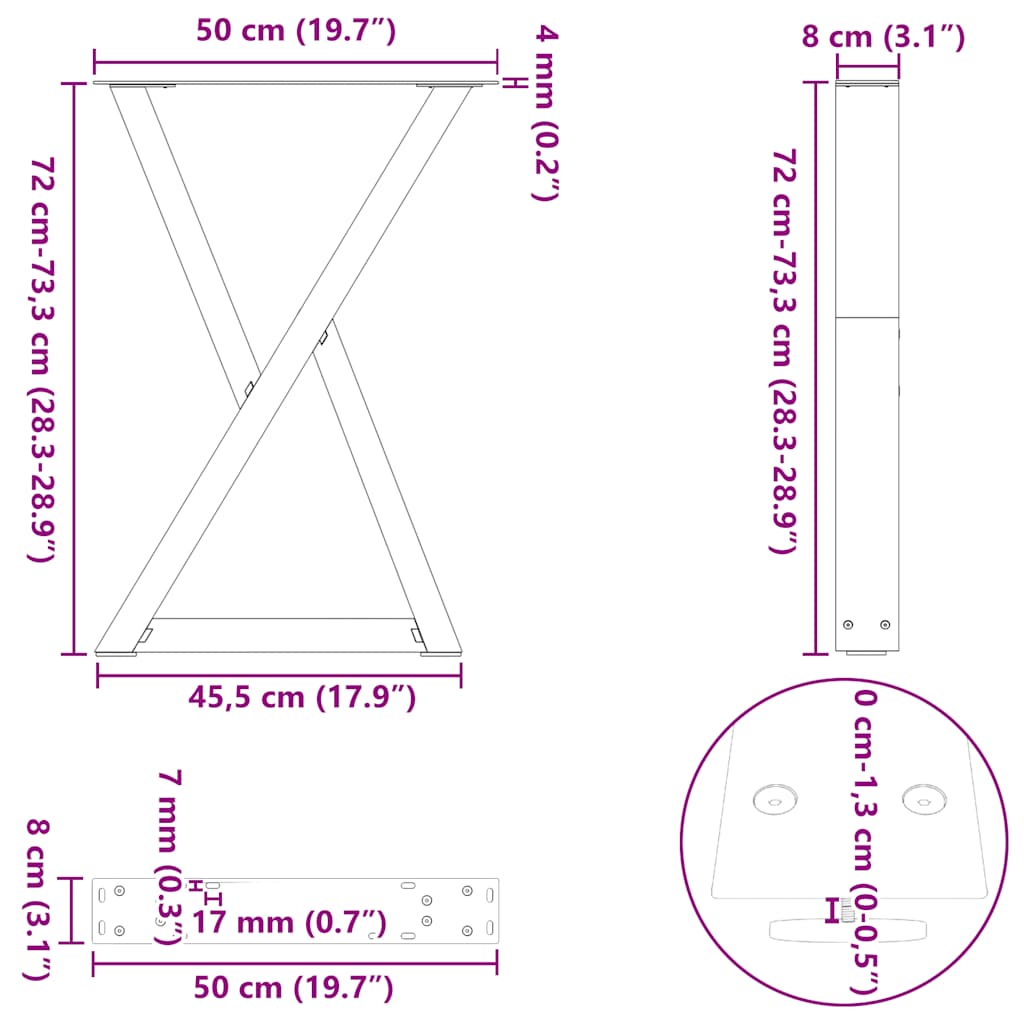 Eettafelpoten 2 st 50x(72-73,3) cm staal zwart is nu te koop bij PeponiXL, paradijselijk wonen!