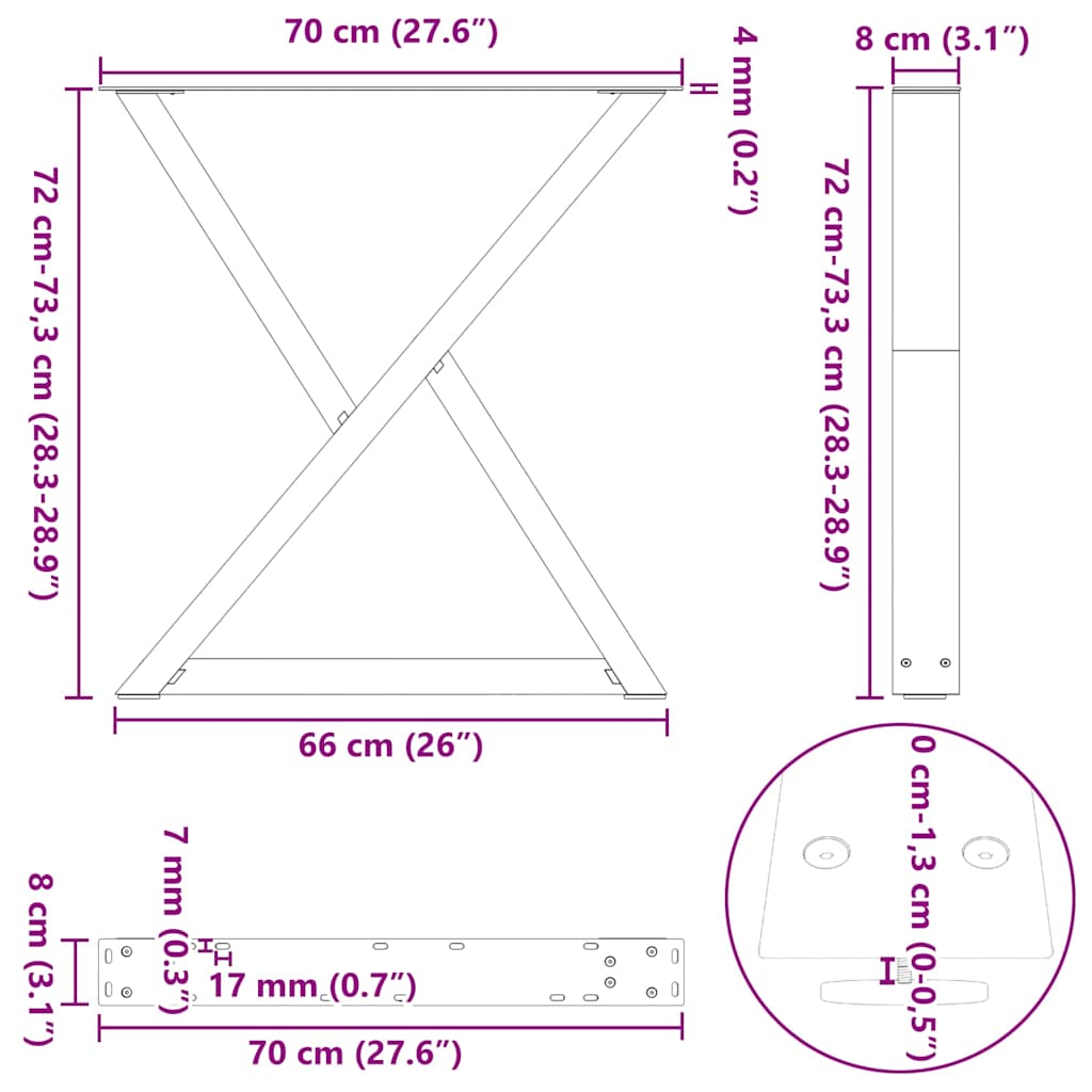 Eettafelpoten 2 st 70x(72-73,3) cm staal zwart is nu te koop bij PeponiXL, paradijselijk wonen!