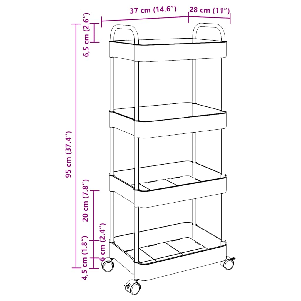 Opbergtrolley 4-laags 37x28x95 cm acryl transparant is nu te koop bij PeponiXL, paradijselijk wonen!