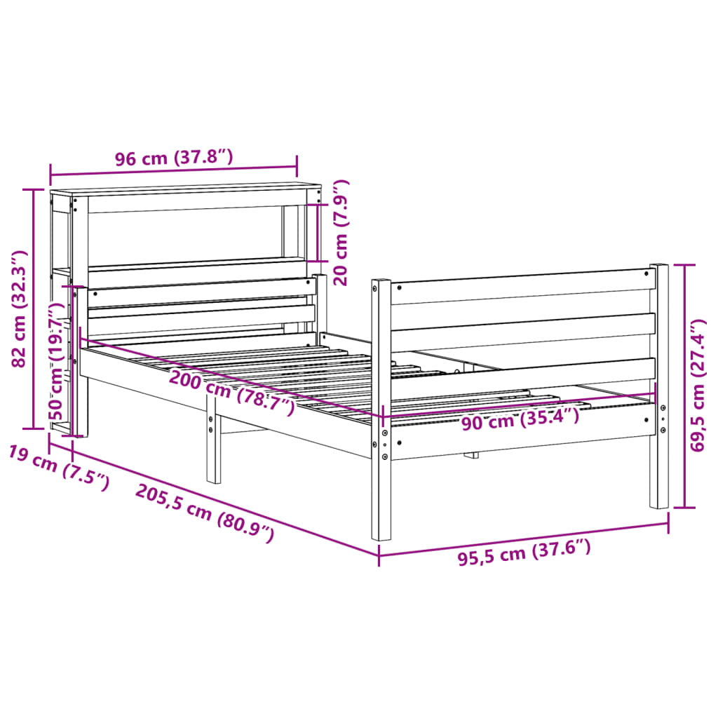 Bedframe met hoofdbord massief grenenhout 90x200 cm is nu te koop bij PeponiXL, paradijselijk wonen!