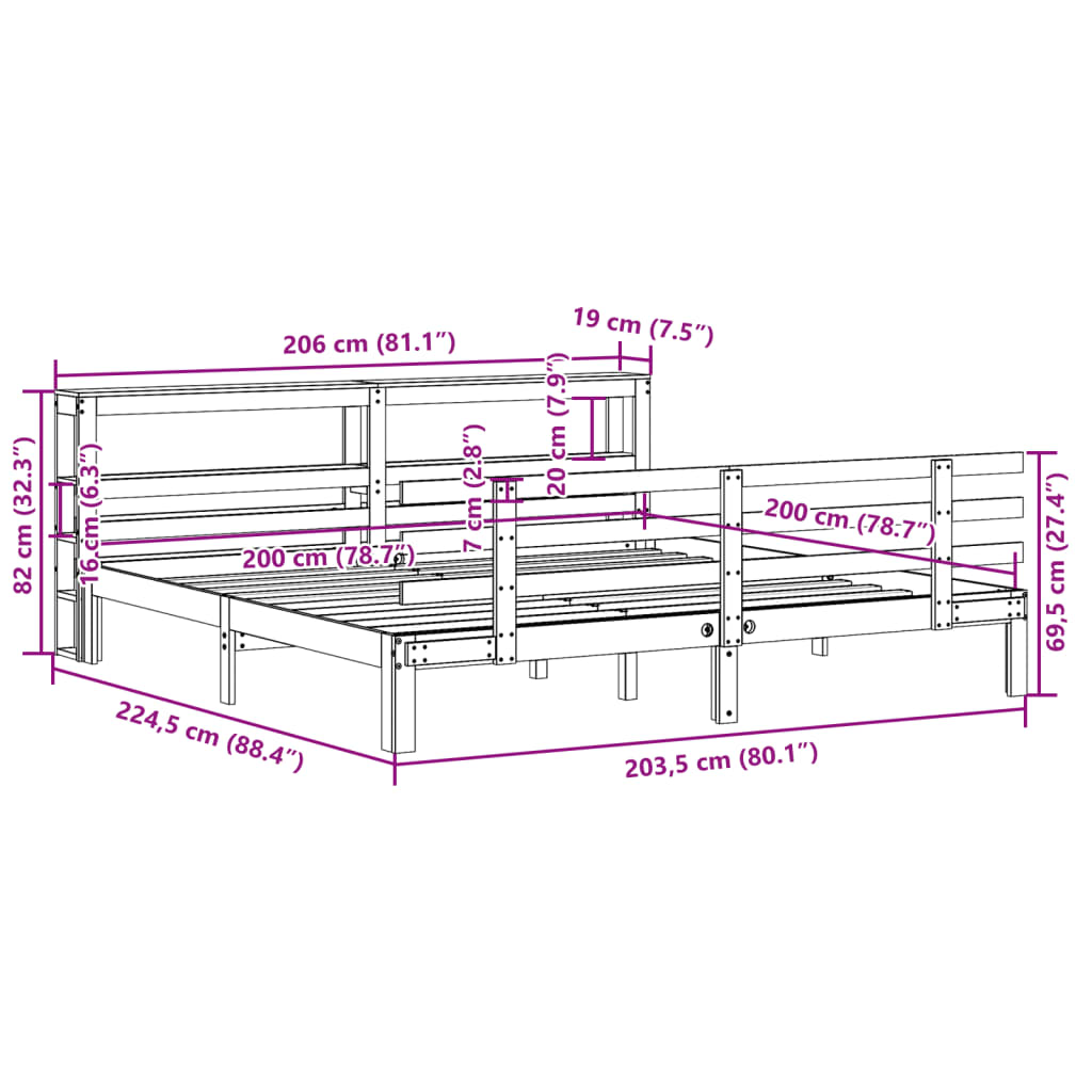Bedframe met hoofdbord massief grenenhout 200x200 cm is nu te koop bij PeponiXL, paradijselijk wonen!