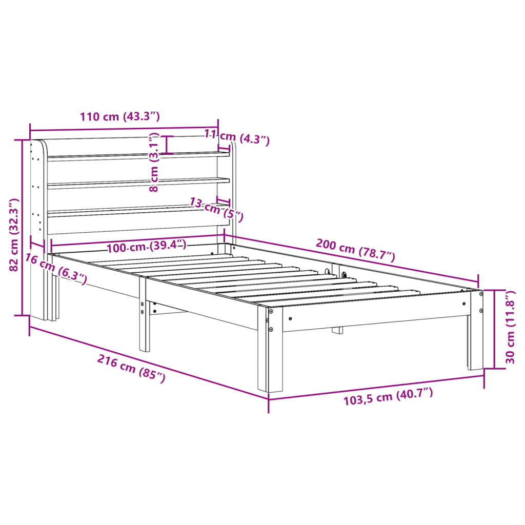Bedframe met hoofdeinde zonder matras 100x200 cm wit is nu te koop bij PeponiXL, paradijselijk wonen!