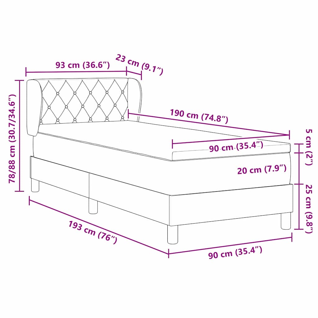 Boxspringbed met hoofdeinde Zwart 90 x 190 cm Fluweel is nu te koop bij PeponiXL, paradijselijk wonen!