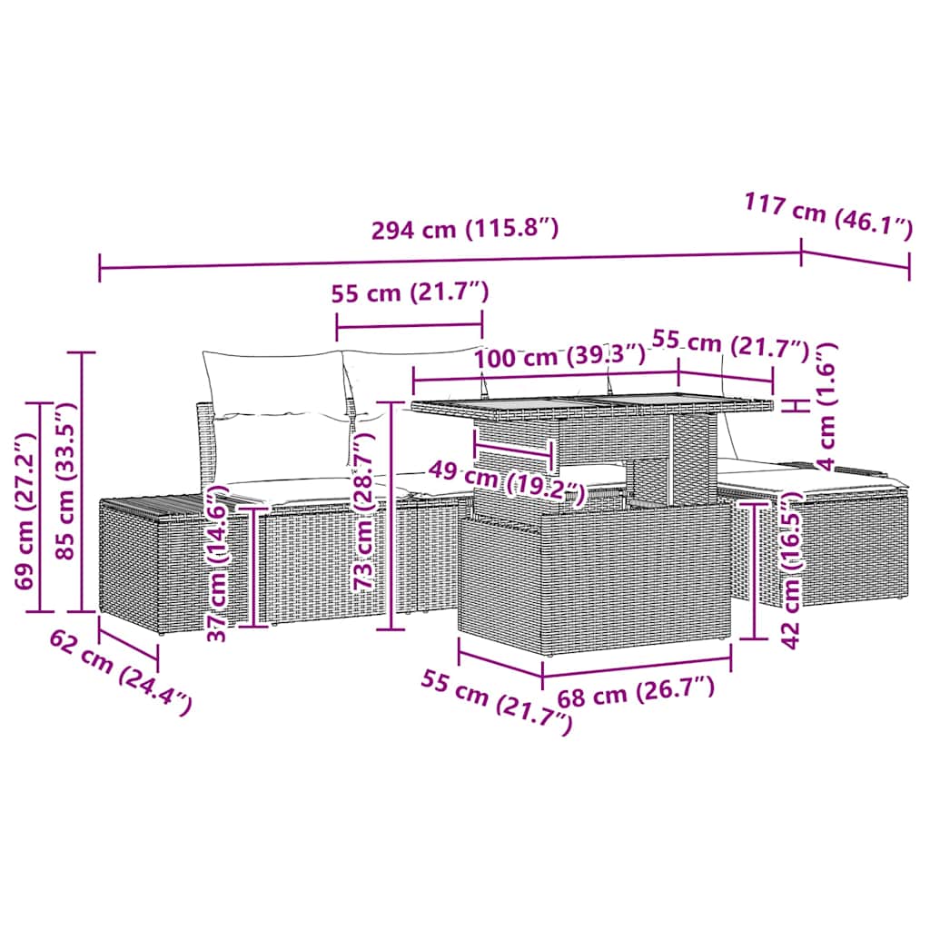 Tuin Eetset met kussen 6 pcs Zwart en Bruin is nu te koop bij PeponiXL, paradijselijk wonen!