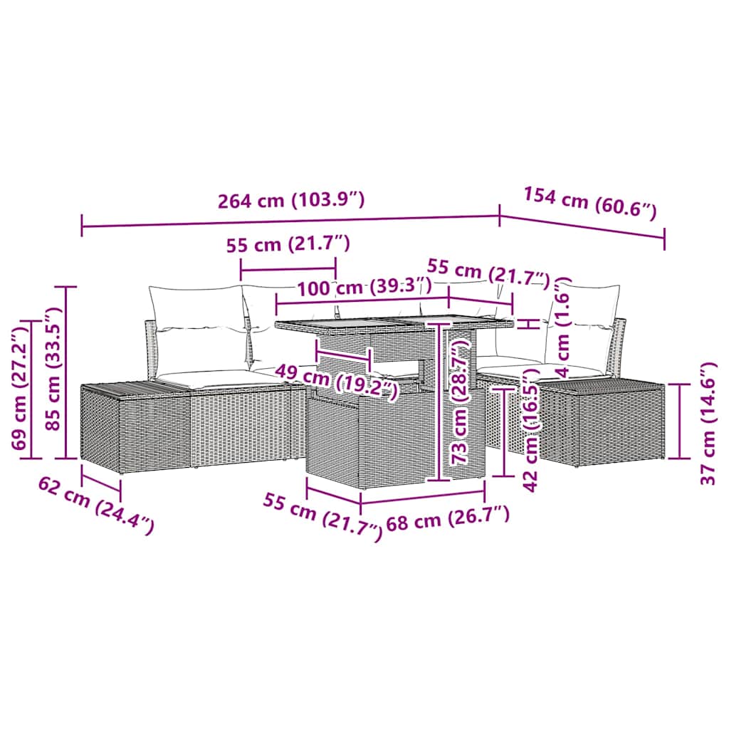 Tuin Eetset met kussen 6 pcs Zwart en Crème is nu te koop bij PeponiXL, paradijselijk wonen!