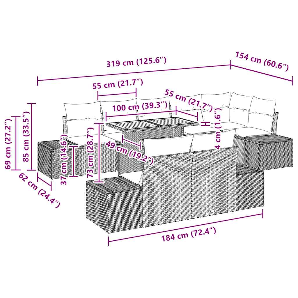 Tuin Eetset met kussen 9 pcs Beige en Crème is nu te koop bij PeponiXL, paradijselijk wonen!