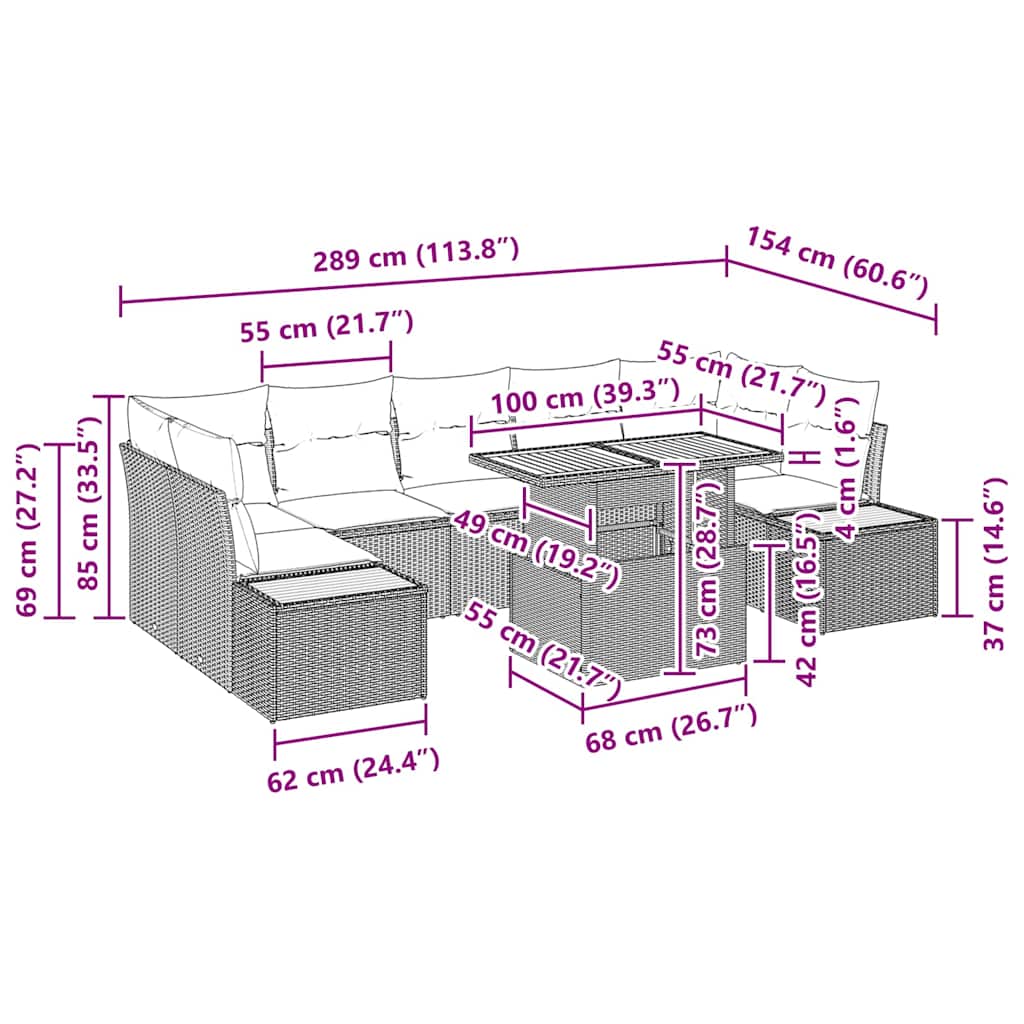 Tuin Eetset met kussen 8 pcs Beige en Grijs is nu te koop bij PeponiXL, paradijselijk wonen!