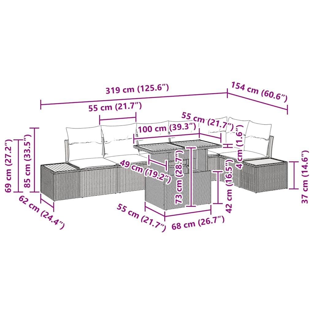 Tuin Eetset met kussen 7 pcs Zwart en Beige is nu te koop bij PeponiXL, paradijselijk wonen!