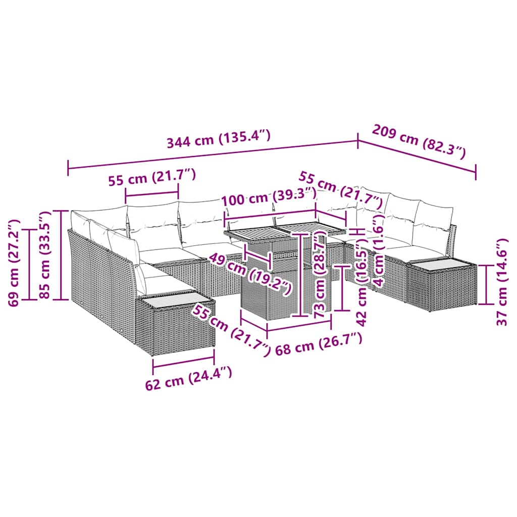 Tuin Eetset met kussen 11 pcs Grijs en Bruin is nu te koop bij PeponiXL, paradijselijk wonen!
