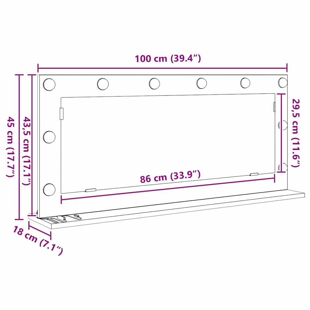 Schmink Spiegel Rechthoekig Zwart Eiken 100 x 45 x 18 cm is nu te koop bij PeponiXL, paradijselijk wonen!